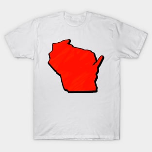 Bright Red Wisconsin Outline T-Shirt